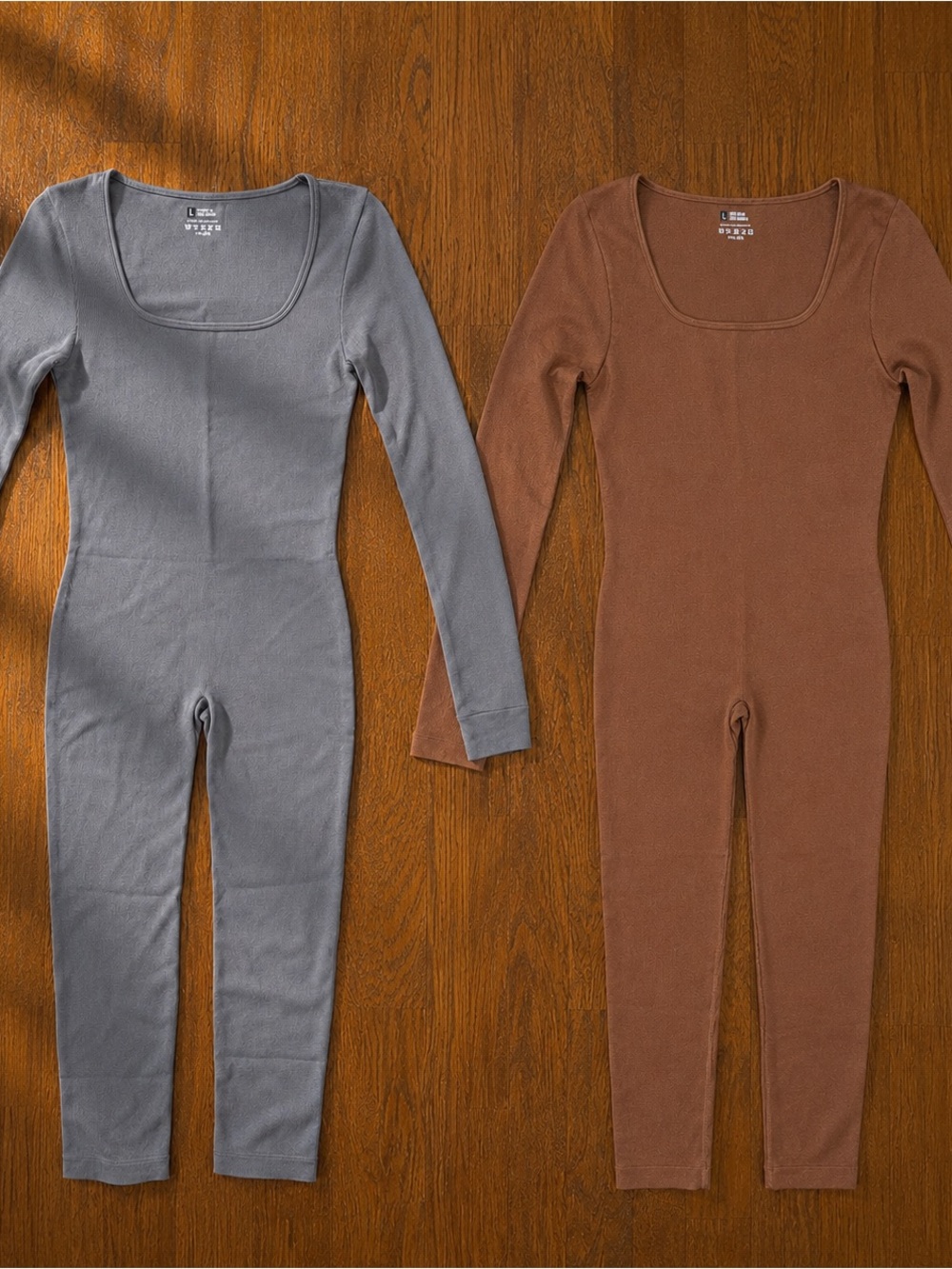 Source Unknown Long-Sleeve Seamless Compression Bodysuits - Gray & Brown Sz L